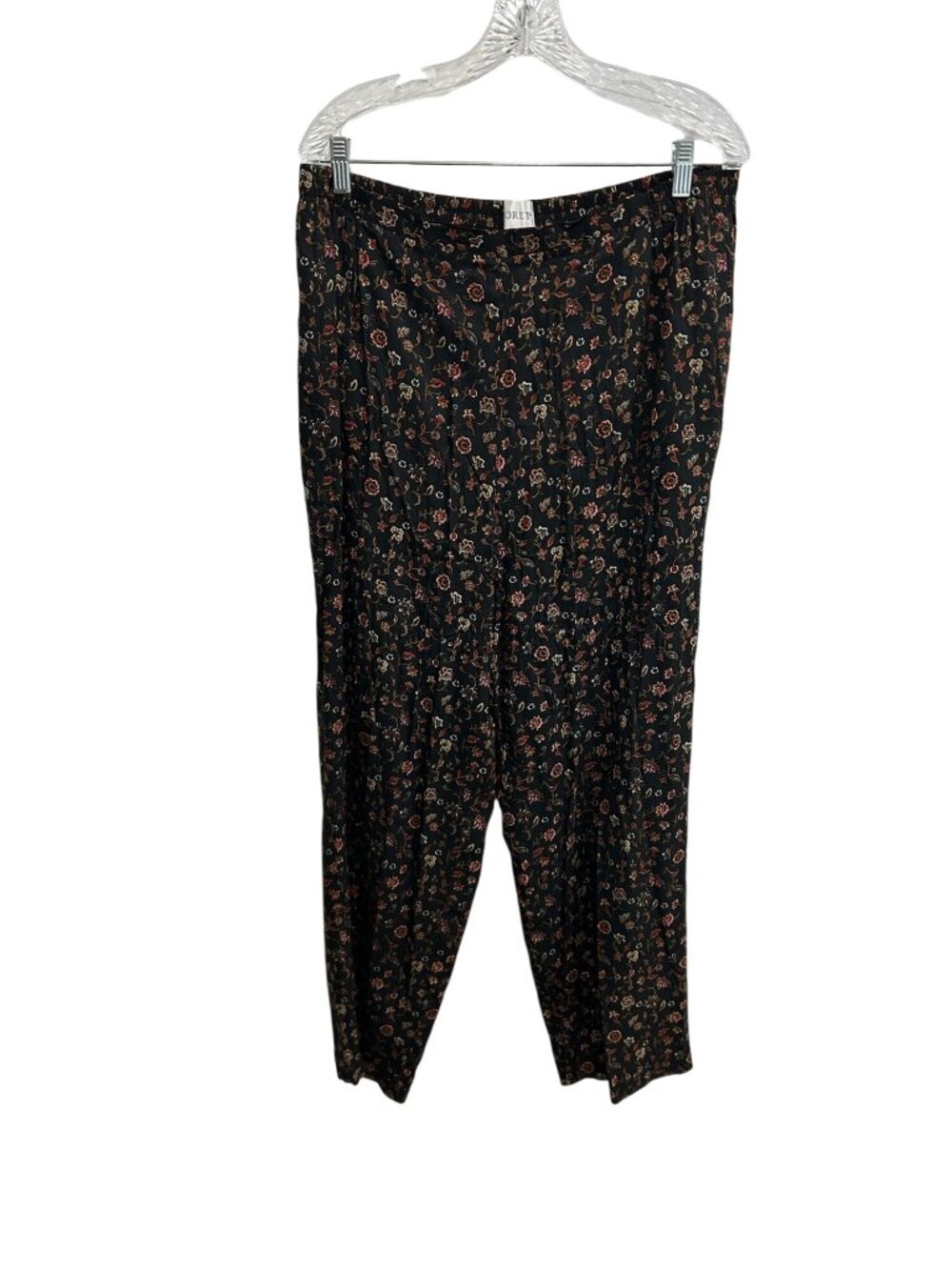 Vintage Koret Floral Pull On Pants Black Multi Sz 20W Flat Front Whimsigoth